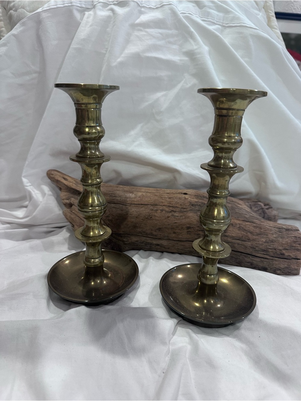 Vintage Heavy Solid Brass Candlesticks Pair Wilton Brass Co Mark 3.12 lbs MCM